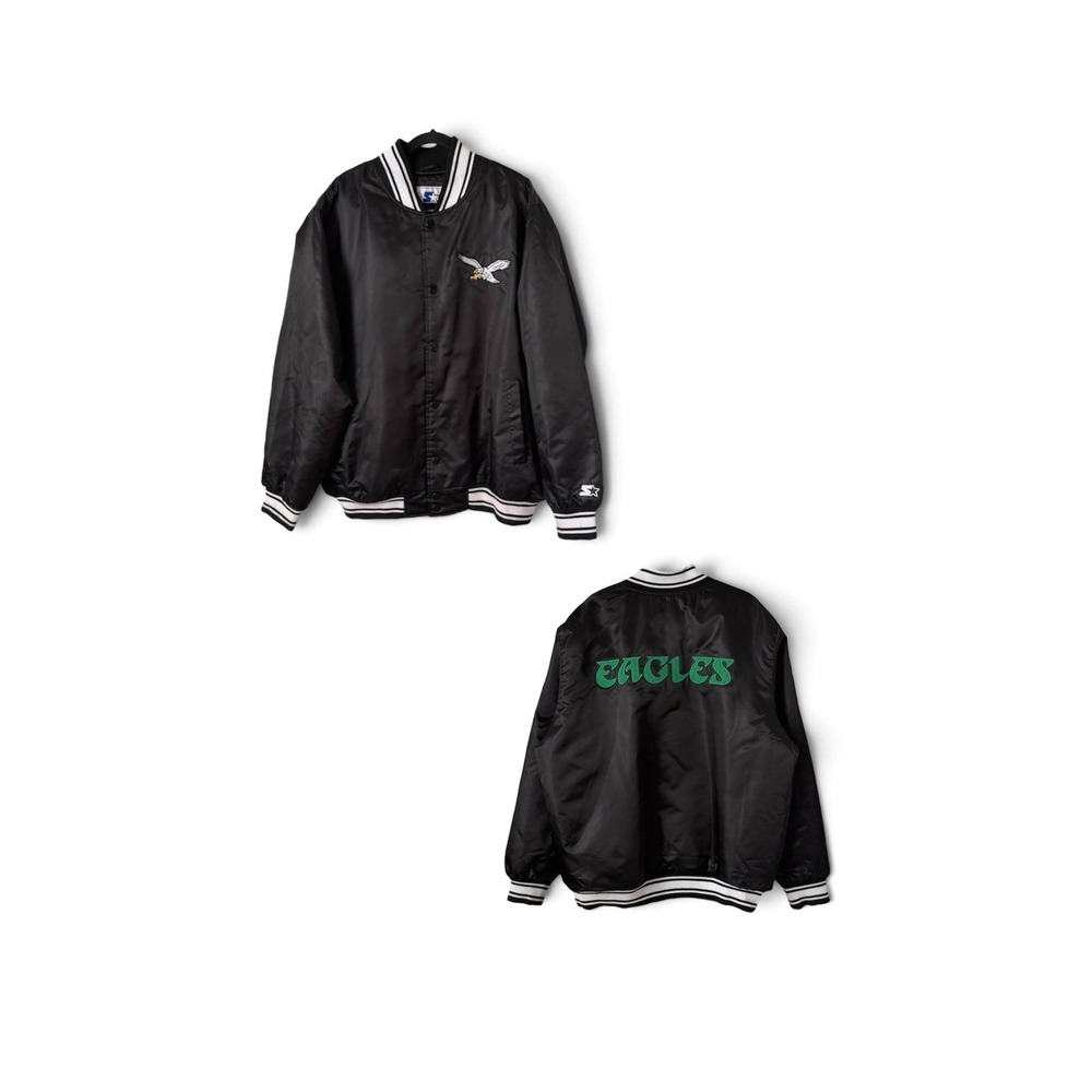 Starter Philadelphia Eagles Satin Bomber Jacket Mens XXL Black Retro NFL Sports